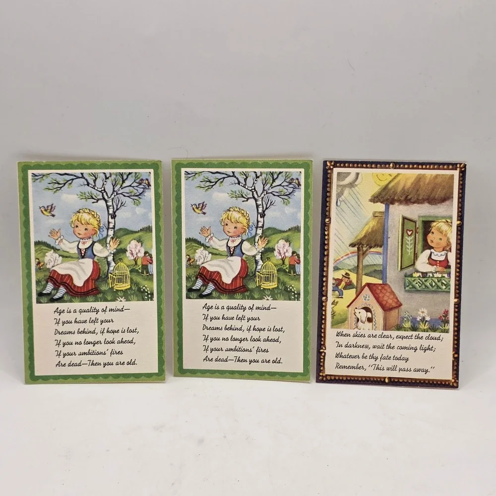 Brownie Greeting Cards 3pc Vintage Multi Inspirational Poetry Folk Art Ephemera